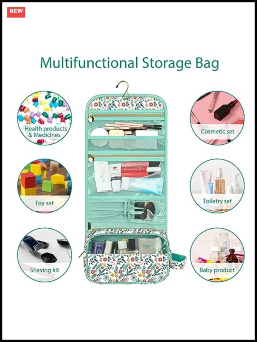 Large Hanging Water Resistant Toiletry Cosmetic Travel Bag Makeup Organizer